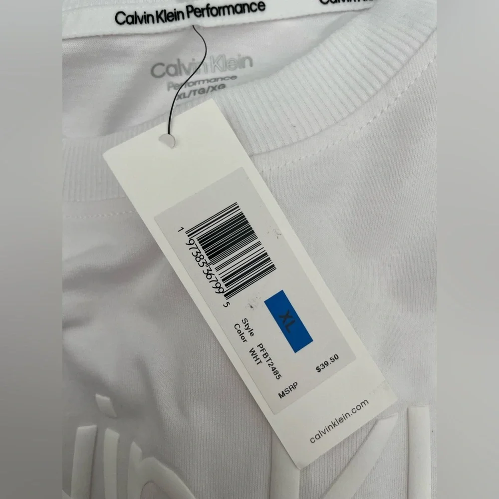 Calvin Klein White Cotton T-shirt Puff Letter Boxy Size XL NWT Classic 90s Y2K - Picture 5 of 7